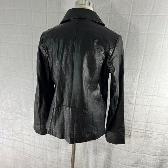 New York & Company Jacket Women's M Black Genuine Leather Coat Lined Full Zip - Picture 3 of 9